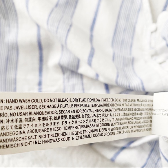 Moon River White Cotton + Blue Stripe Button Down Tied Waist Top - Picture 9 of 11